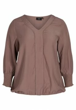 Zizzi MED V-UDSKÆRING OG SMOCK - Blouse - Deep Taupe