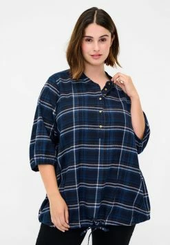 Zizzi TERNET MED KNAPPER OG BINDEDETALJE - Blouse - Black Check Comb