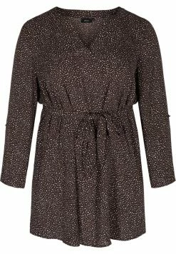 Zizzi TUNIKA MIT PUNKTEN UND BINDEBAND AN DER TAILLE - Blouse - Brown
