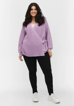 Zizzi KNITTED WRAP DETAIL - Gilet - Purple Rose Mel