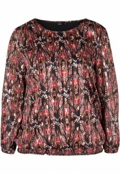 Zizzi PRINTED WITH LONG SLEEVES AND SMOCKING - Blouse - Black Oriental
