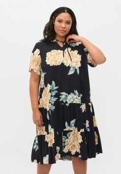 Zizzi Robe De Jour - Roses On Navy