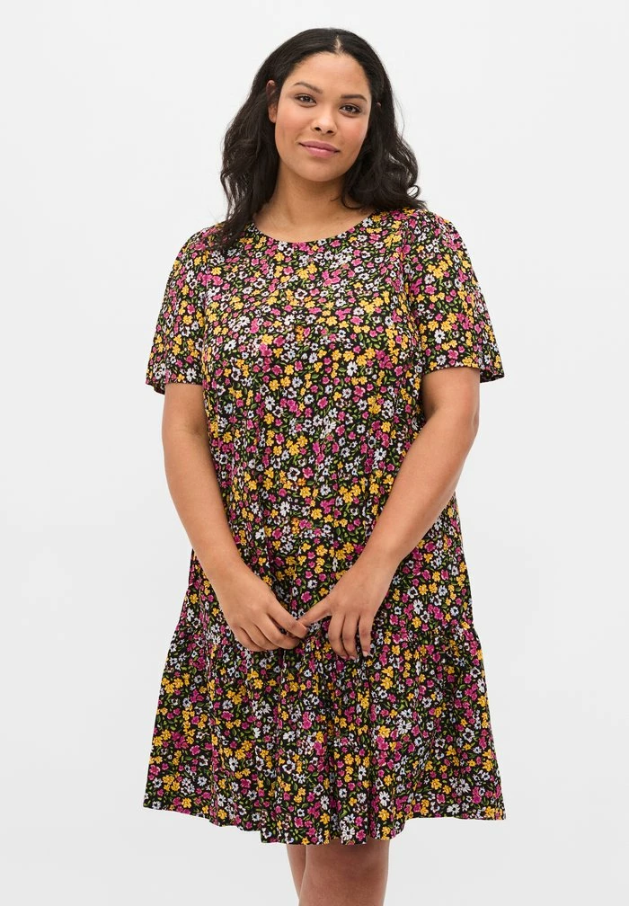 Zizzi Robe De Jour - Black Flower Aop 1 Zizzi Robe De Jour - Black Flower Aop
