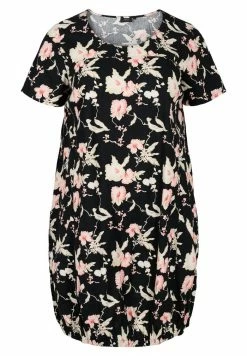 Zizzi Robe De Jour - Black W Rose Flowers