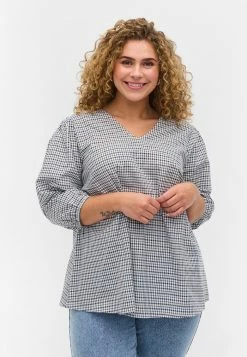 Zizzi CHECKERED WITH 3/4-LENGTH SLEEVES - Tunique - Black White Check