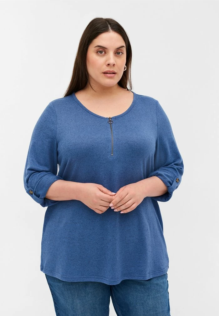 Zizzi Blouse - Colony Blue Melange 1 Zizzi Blouse - Colony Blue Melange